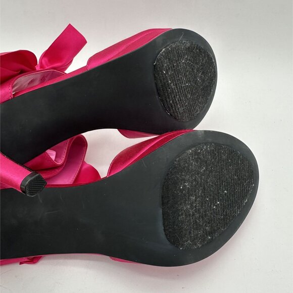 Womens Velvet Heart Fuchsia Satin Heels With Bow Detail Size 11 - Picture 5 of 8